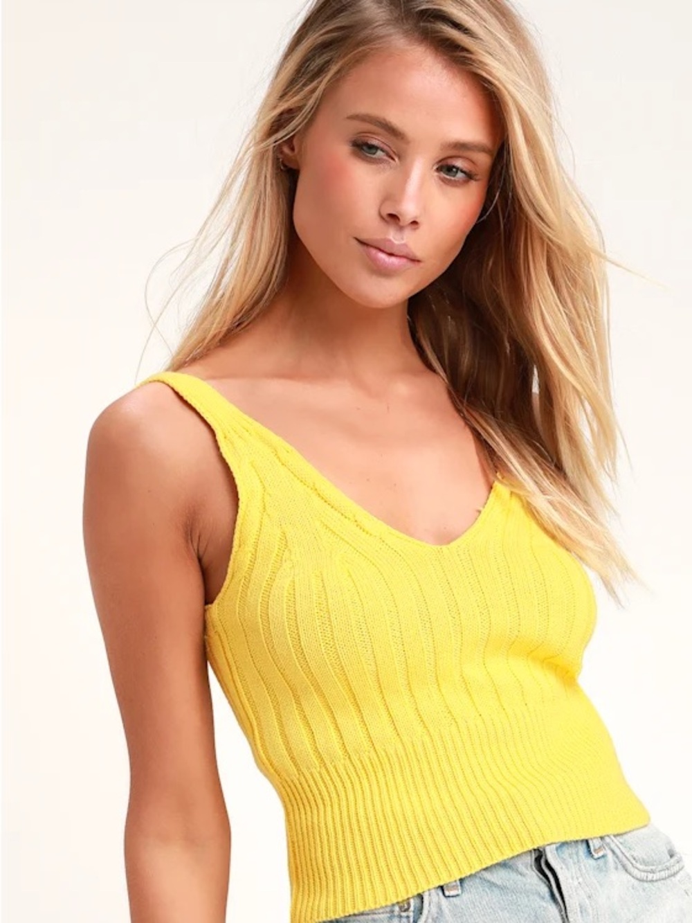 Zara Sunny Yellow Ribbed V-Neck Tank